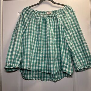 a.n.a Green 100% cotton Gingham Women's Blouse Size Large